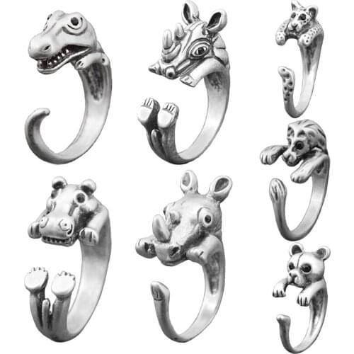 Retro Silver Plated Punk Dinosaur Anel Masculin Rings For Women Boho Brass Knuckle Animal Anillos Couple Ring Men Jewelry