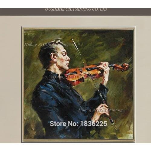 Handmade Play Violin Oil Painting Abstract Modern Portrait Handsome Man Violinist Wall Painting Impression Art Painting