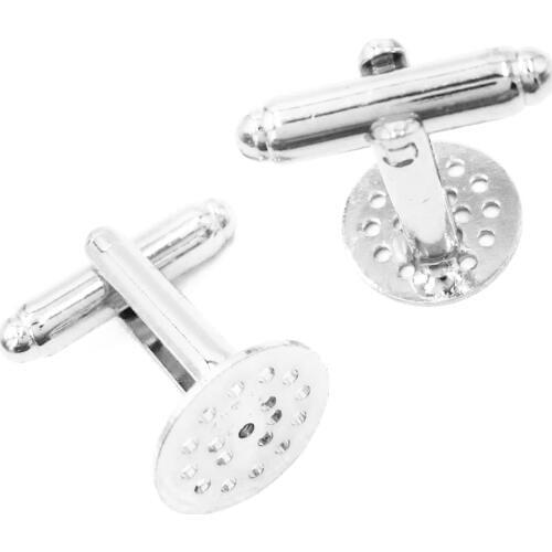 Silver Round Bezel Setting Cufflinks Blanks Cuff Links with 12mm Pad CL055