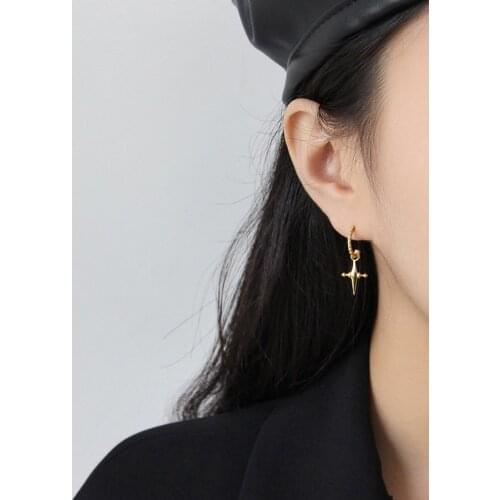 E Jewelry Silver 925 Star Hoop Earrings Gold Silver Color Earrings for Women Girls Fashion Small Hoop