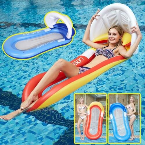 Oversized Pool Lounger, Inflatable Pool Float with UPF 50 Sunshade Canopy, Heavy Duty, X-Large, Navy/Red
