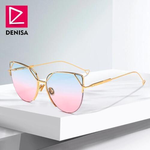DENISA Vintage Cat Eye Women Sunglasses 2019 New Fashion Womens Driving Glasses Retro Sun Glasses UV400 zonnebril dames FF629/S