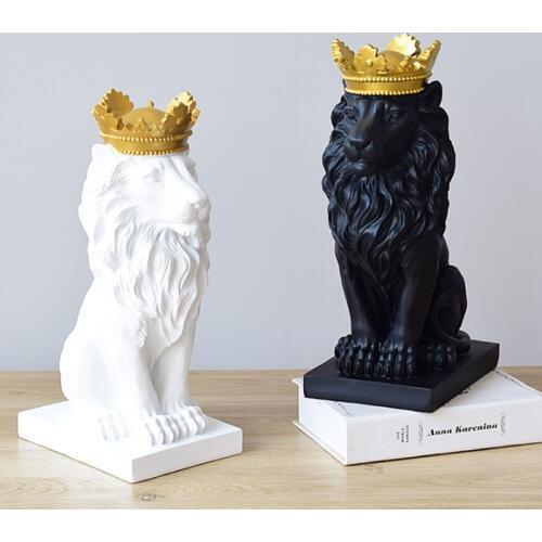 Crown Lion Resin Statue Office Bar Lion Faith Sculpture Model Crafts Ornaments Geometric Animal Origami Abstract Art Decor Gift