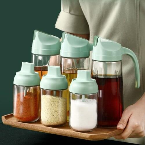 Glass Seasoning Jar with Lid Kitchen Salt and Pepper Grinder Oiler Oil Bottle Soy Sauce Bottle with Label Paper