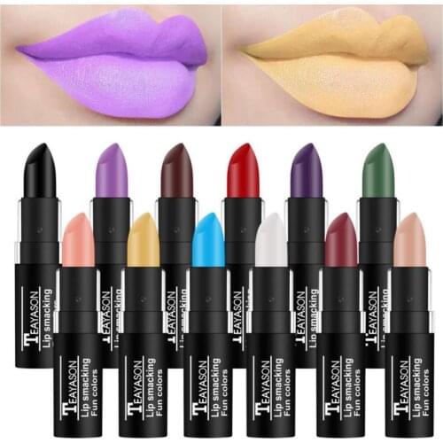 TEAYASON 12 Colors Retro Lipstick Waterproof Matte Long-lasting Lipstick Sexy Black Tube Lipstick Cosmetics TSLM1