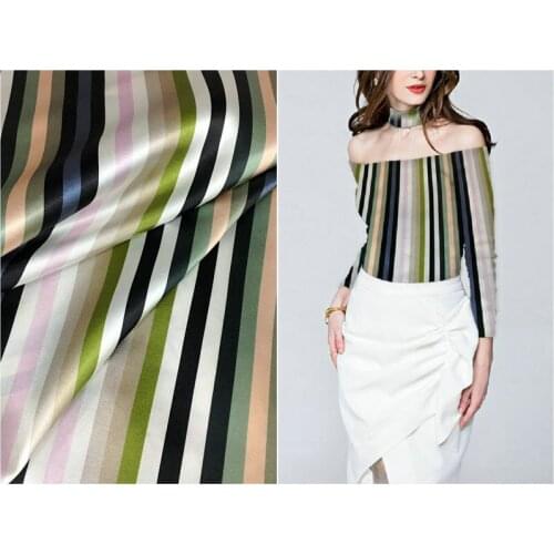 Color-blocking vertical stripe printing digital printing fabric natural mulberry silk satin high fashion fabric cheongsam fabric