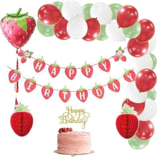 Strawberry Theme Birthday Party Happy Birthday Letter Banner Strawberry Props Pink Girly Style Girls Birthday Party Decoration