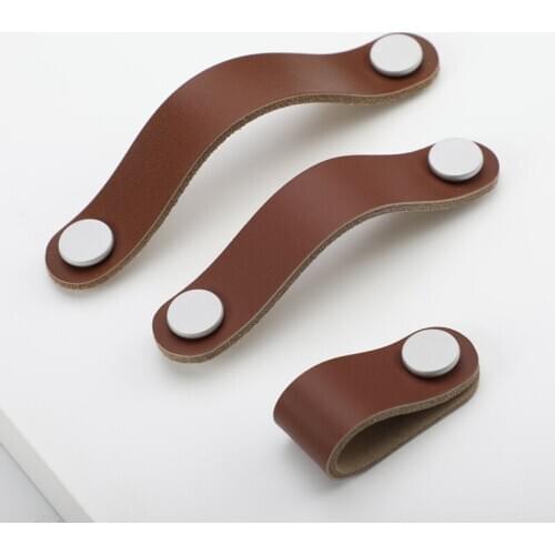 Thickened Leather Furniture Handle Nordic Cabinet Door Handle Black Brown Single Hole Wardrobe Drawer Knob Home Decoratio