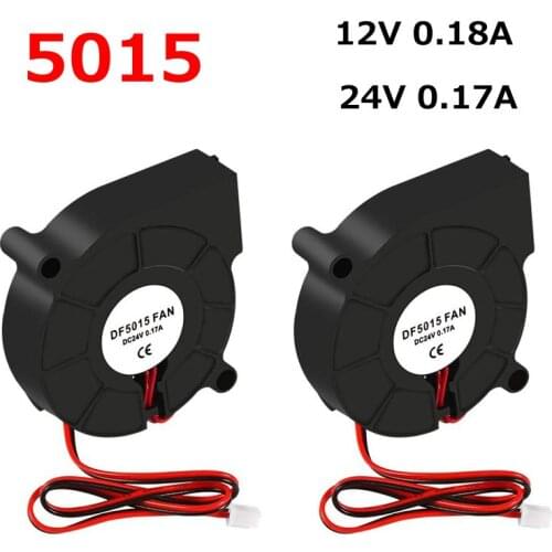 2Pcs 5015 12V 0.18A 24V 0.17A DC Brushless Cooling Blower Fan 50x50x15mm with 2 Pin Terminal 3D Printer Parts