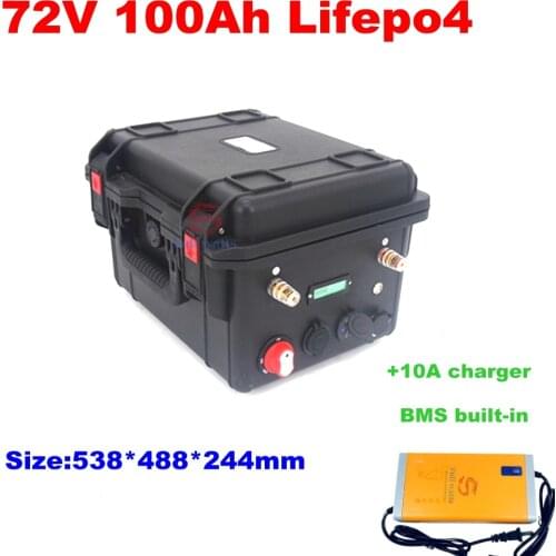 Waterproof 72V 100Ah Lifepo4 lithium battery pack LCD display for 2000w 5kw 7kw 10kw hub motor ebike golf cart+10A Charger