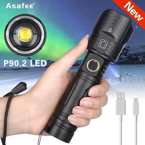 Brightest Powerful LED Flashlight XHP90.2 Light 3500LM IPX4 Waterproof Zoom Lantern Rechargeable Torch Camping Outdoor Linterna