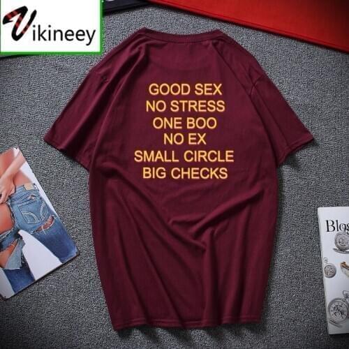 Funny Good Sex No Stress One Boo No Ex Small Circle Big Checks T Shirt Letter Print TShirt Back EU Size100% Cotton Shirt