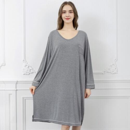 Ladies nightdress Modal long-sleeve loose big size sexy nightgown simple comfortable kimono robe home skirt ночнушка sleepwear