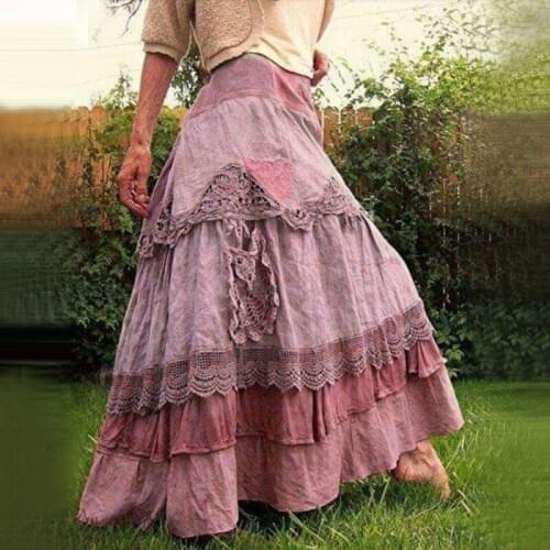 Vintage Womens Medieval Skirt Lace Stitching Large Hem Cake Skirt Halloween Costumes Lolita Steampunk Renaissance Clothing 2021