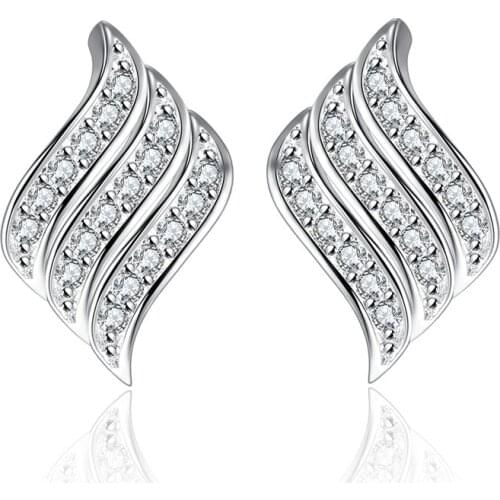 S925 Silver Earring Love Pave Angel Wings Stud Earring For Women Wedding Gift Lady Girl Fashion Zircon Jewelry