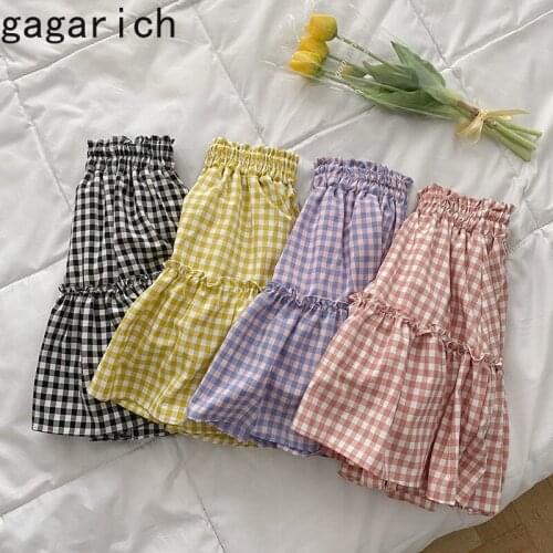 Gagarich Woman Skirts 2021 Summer New Ins Fashion Korean Design Contrast Plaid All-match High-waist Folds Female A-line Skirt