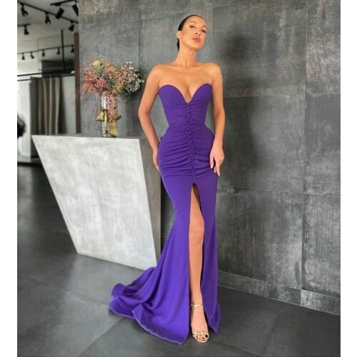 Purple Mermaid Prom Dresses 2022 Sweetheart High Front Split Arabic Evening Gowns Button Custom Made Women Formal Party Gown
