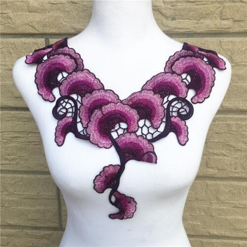 1Pcs Purple Ginkgo Leaf Lace Neckline Collar Fabric Dress Applique Motif Blouse Sewing Trims DIY Costume Decoration Accessories