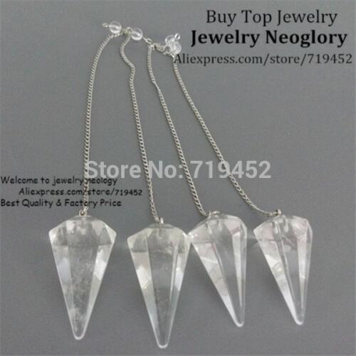 10PCS Clear Quartz Pendulum Crystal Quartz Pendant with Chain Powerful Healing Point Chakra Reiki Pendant Pendulum for Dowsing