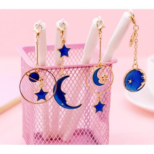 12PCs Gel Pens Girls Heart Planet Starry Pendant Gel Pen Cute Creative Star Moon Pendant Pen School Office Supplies Wholesale