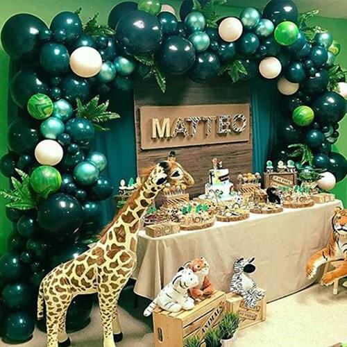143pcs Green Balloons Arch Safari Jungle Theme Party Baloon Kids Birthday Animal Balloons Garland Baby Shower Party Decor