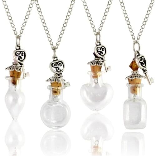 2PCS 20x20MM DIY Empty Bottle Necklace Wishing Necklace essential oil Keep Small Bottle Necklaces For Women