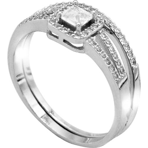 2 Pcs Rings/Set 925 Sterling Silver Fashion Accessories Wedding Ring with Cubic Zircon for Lovers Bridal Sets Jewelry