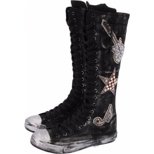 QWEDF 2019 Fashion High Top Sneakers Canvas Shoes Women Casual Shoes Flat Female Basket Lace Up Solid Trainers Chaussure X9-40