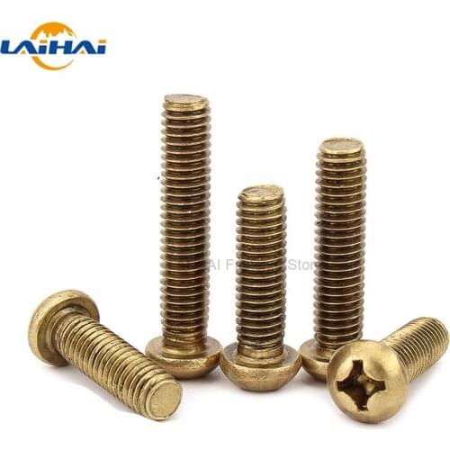 5/20pcs M3 M4 M5 M6 GB818 Pure Copper Brass Cross Round Phillips Pan Head Screw Bolt Diameter 3mm 4mm 5mm 6mm Length 6-50mm