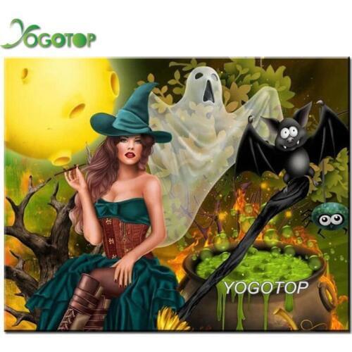 5D Diamond Painting witch cat cross-stitch DIY diamond Embroidery cartoon woman rhinestones mosaic Halloween decor gift YY1285