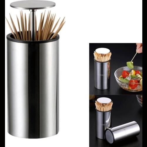 Stainless Steel Automatic Pop-up Toothpick Holder Dent Toothpick Dispenser Automatic Cotton Swab Organizer Decoration tool