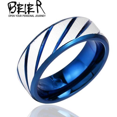 Beier 316L Stainless Steel Unique Cool Blue Bottom Ring Boys Cool Finger Blueornaments Fashion Jewelry LLBR-R039R