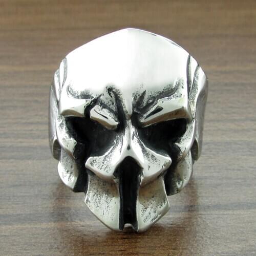 Free Shipping Punk 316L Stainless Steel Silver Color Spartan Ring Terror Skull Head Helmet Mask Rings For Men