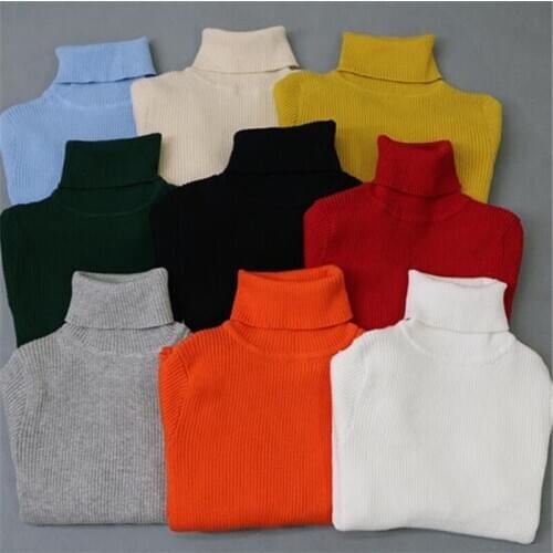 Kids Basic Boy Girl Long Sleeve Sweater Autumn Spring Solid Color High Collar Pullover Knitwear Winter Warm Tops for Children