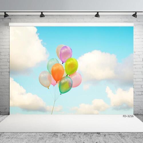 Colorful Balloon White Cloud Photography Background Computer Printed Backdrop for Children Baby Shower Fond Photo Photobooth