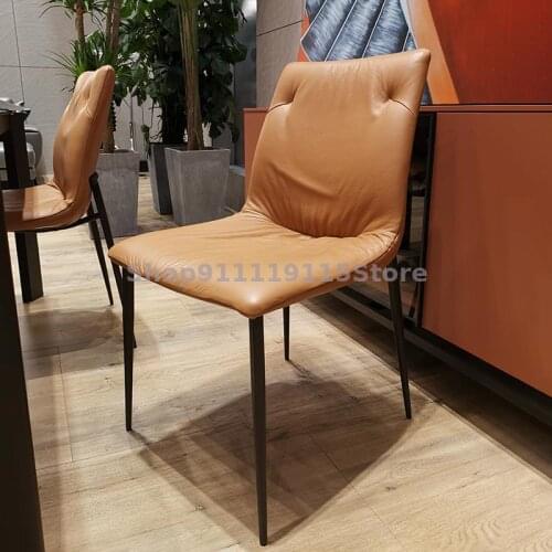 Italian Minimalist Leather Dining Chair Head Leather Luxury Simple Back Chair Restaurant Nordic Designer Family Book Chair