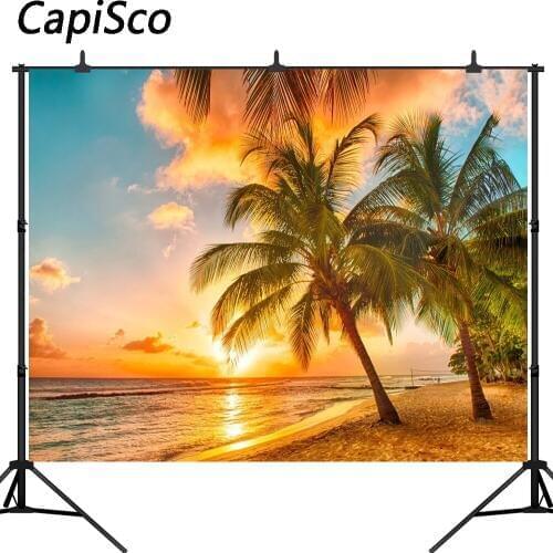 Capisco Photography Background Beach Sunset Sandy Beach Photo Backdrop For Summer Wedding Party Children Photographic Background