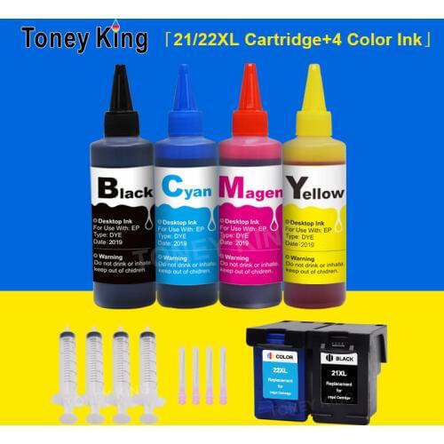 Toney King 21 22 Printer Cartridge for HP21 for HP 21 XL for ink cartridge Deskjet F2180 F2200 F300 F380 Printer + 100ml Dye Ink