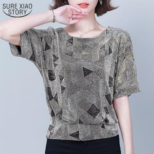 Red Shirt 2021 Summer New Womens T-Shirt Short Sleeve Sequin T-shirt Womens Top and Shirt Korean Office Lady Style Tops 14082