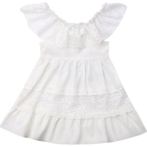 1-6Years Summer Toddler Baby Girl Clothes OffShoulder Ruffle Lace Party Dress Sundress
