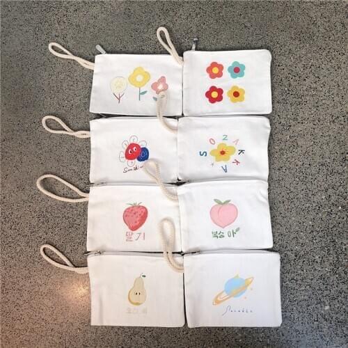 INS Korean style Cartoon mini canvas coin purse creative fabric coin bag unisex short key bag Mobile phone bag wrist bag