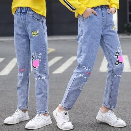Girl Fashion Print Pencil Pants Baby Girl Spring Autumn Elastic Waist Childrens Jeans Casual Style Teen Girl Clothes 4 To 14Yrs