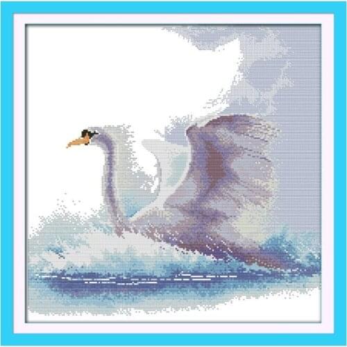 Counted Cross Stitch Kits Joy Sunday The Flight Swan Canvas Printed 11CT 14CT Stamped Fabric Home Decor Needlework Embroidery