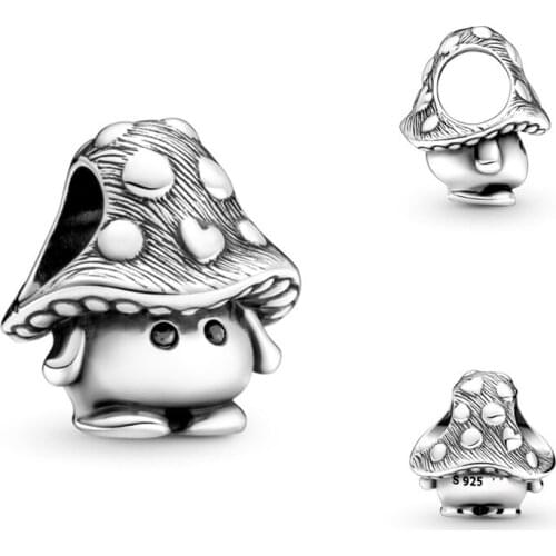 100% 925 Silver New Lovely Mushroom Beads Suitable For The Original Pandora Bracelet Necklace Womens Diy Charm Jewelry