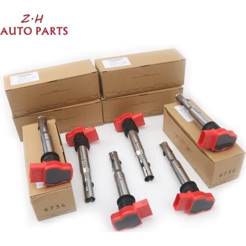 NEW 6Pcs Red Ignition Systems Ignition Coil 06E 905 115 D For VW Volkswagen Touareg Audi A4 A5 A6 Q5 Q7 Porsche Cayenne UF-529