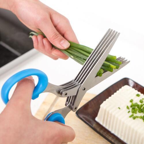 Novelty 5 layers of stainless steel kitchen Chopped scallions scissors cut office shredding DIY craft scissors with brushes