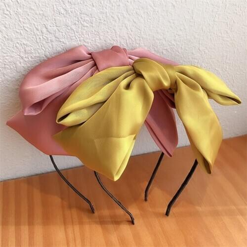 NEW Fashion Large 2 Layer Bow Headband Solid Color Satin Girls Fashion Big Hairband Hair Hoop Headwear Woman Hair Accessories