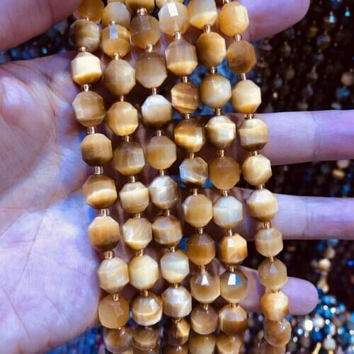 Wholesale Natural Golden Tiger Eye Beads,Hand Cutting Beads 10mm Faceted Gem Stone Loose Beads for jewelry,1string 15.5"