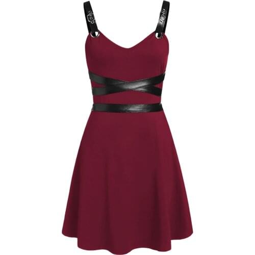 Fall Sexy Club Red Elegant Gothic Big Size Women Mini Dresses Wine Red A line Lace Up Blue Female Goth Fashion Dress#G7