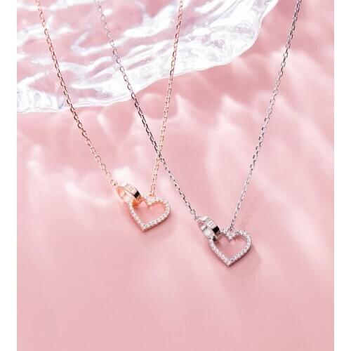 Silver Heart Necklaces 925 Sterling Silver Pendants Necklaces with Cubic Zirconia Fashion Style